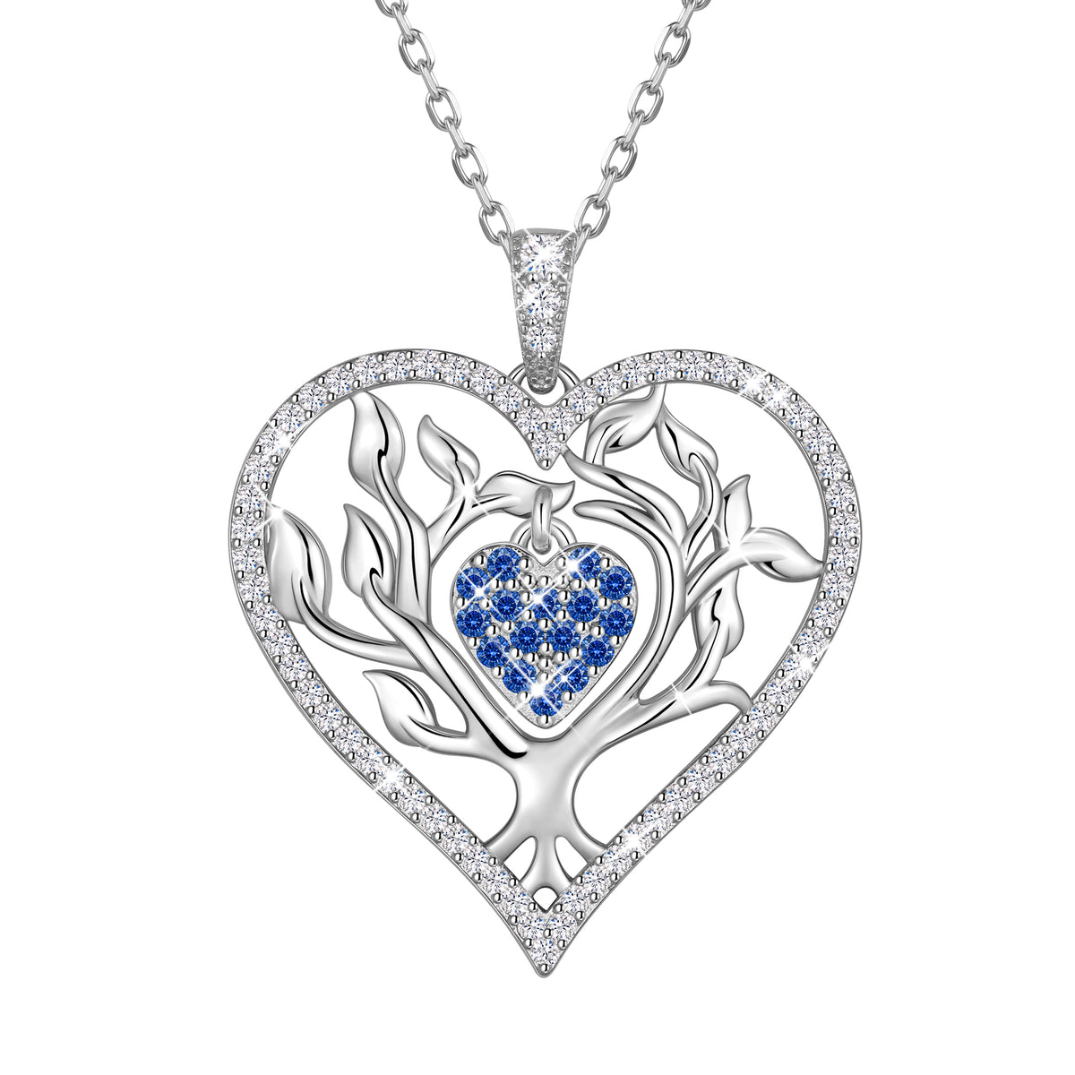 Beautlace Tree of Life Heart Necklace for Women,Family Tree April Birthstone Pendant with CZ,Anniversary Birthday Jewelry Gift for Her Mom Wife Girlfriend Daughter