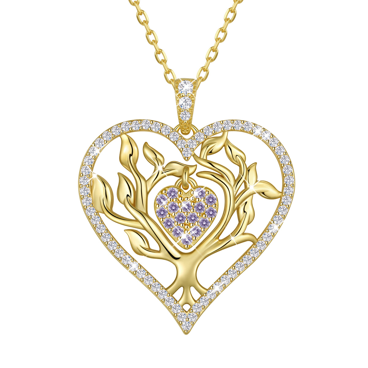 Beautlace Tree of Life Heart Necklace for Women,Family Tree April Birthstone Pendant with CZ,Anniversary Birthday Jewelry Gift for Her Mom Wife Girlfriend Daughter