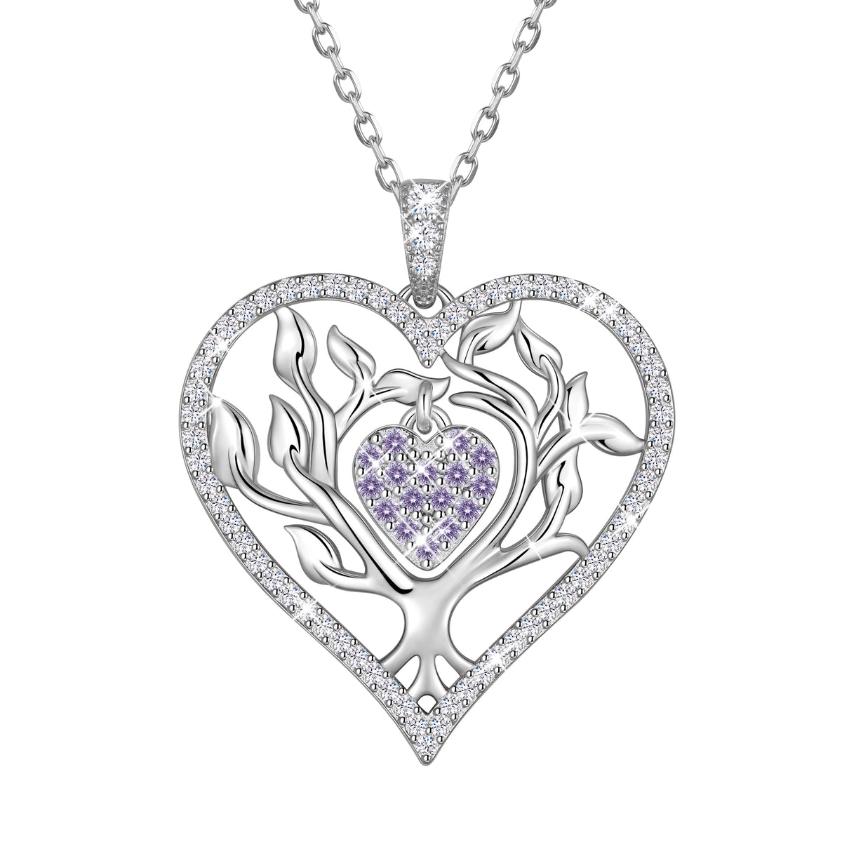 Beautlace Tree of Life Heart Necklace for Women,Family Tree April Birthstone Pendant with CZ,Anniversary Birthday Jewelry Gift for Her Mom Wife Girlfriend Daughter