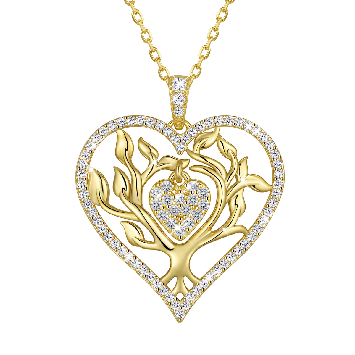 Beautlace Tree of Life Heart Necklace for Women,Family Tree April Birthstone Pendant with CZ,Anniversary Birthday Jewelry Gift for Her Mom Wife Girlfriend Daughter