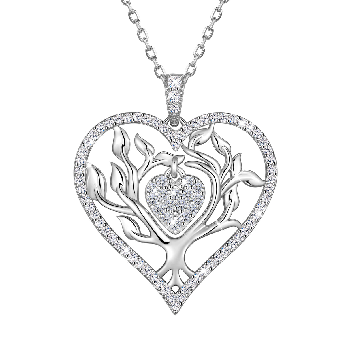 Beautlace Tree of Life Heart Necklace for Women,Family Tree April Birthstone Pendant with CZ,Anniversary Birthday Jewelry Gift for Her Mom Wife Girlfriend Daughter