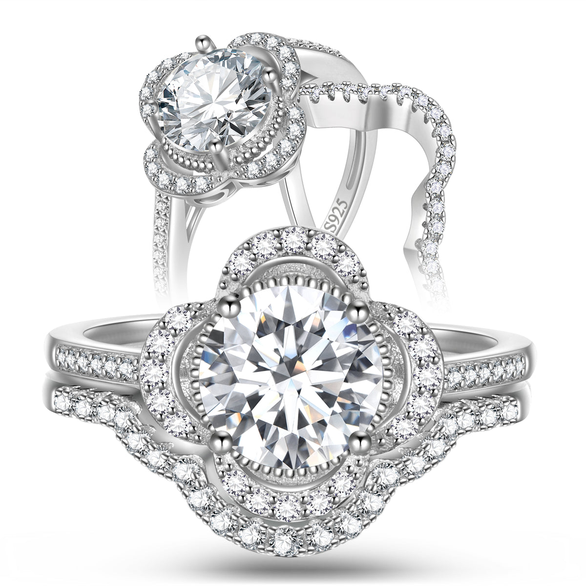 Women 1.5 Carat Moissanite Round Cut Engagement Ring Set Jewelry, Cushion Halo Design Wedding Bridal Rings, Size 6-9