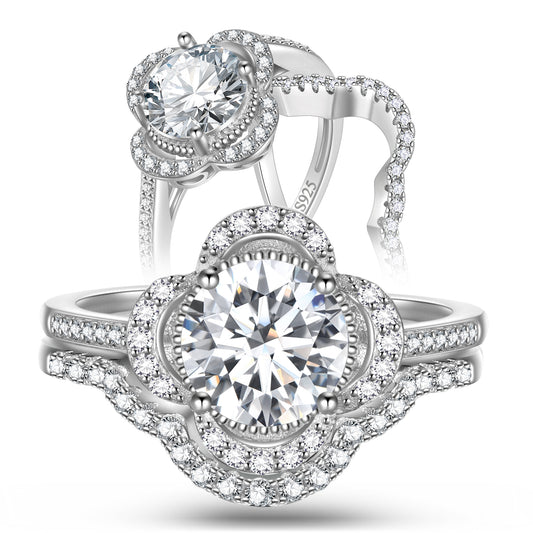 Women 1.5 Carat Moissanite Round Cut Engagement Ring Set Jewelry, Cushion Halo Design Wedding Bridal Rings, Size 6-9