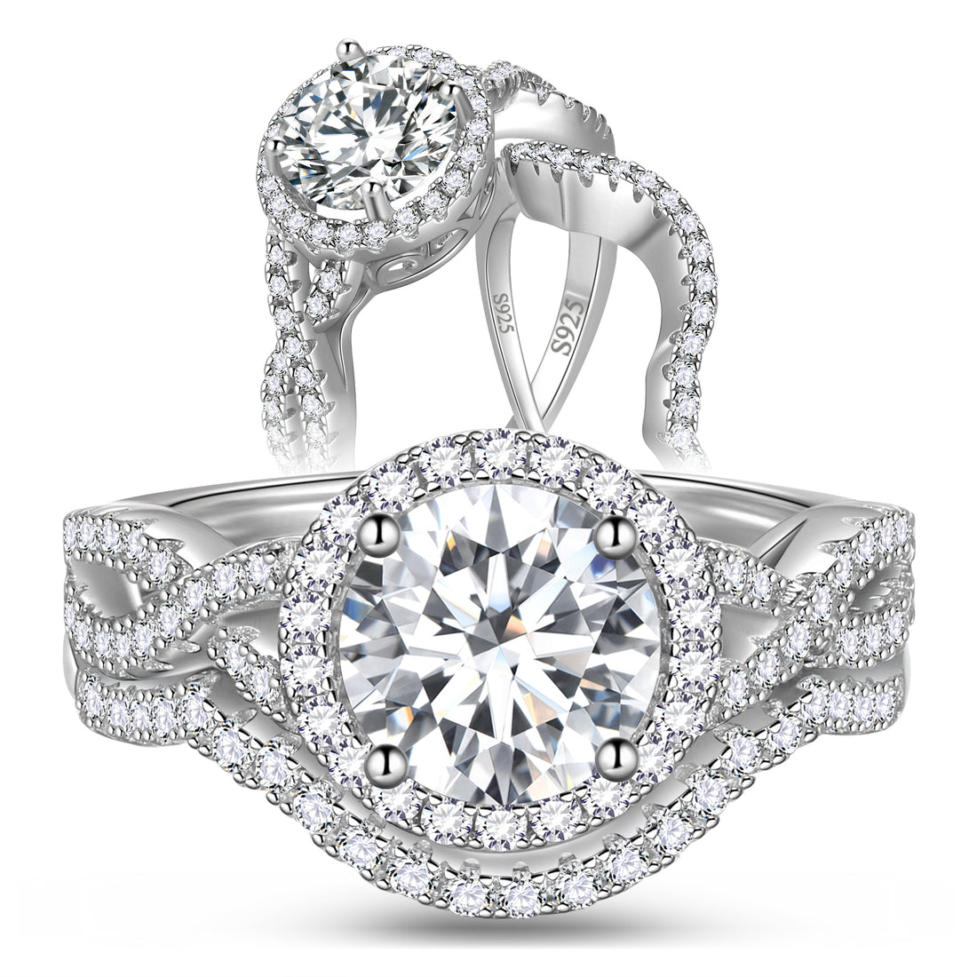 Women 1.5 Carat Moissanite Round Cut Engagement Ring Set Jewelry, Cushion Halo Design Wedding Bridal Rings, Size 6-9