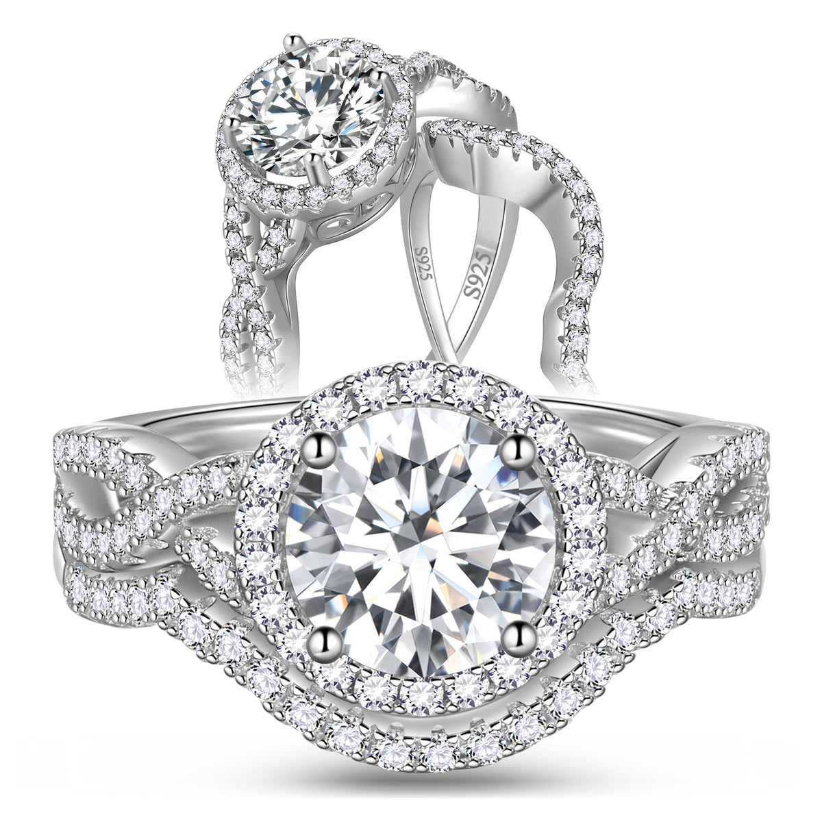 Women 1.5 Carat Moissanite Round Cut Engagement Ring Set Jewelry, Cushion Halo Design Wedding Bridal Rings, Size 6-9