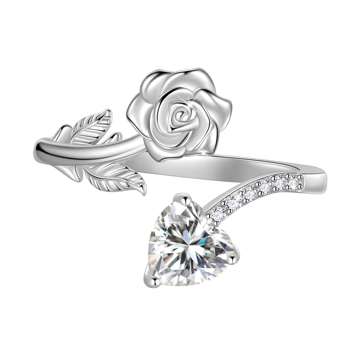 Rose Heart Birthstone Ring,925 Sterling Silver Adjustable Open Heart Rings Jewelry Gifts for Women Mom Girls