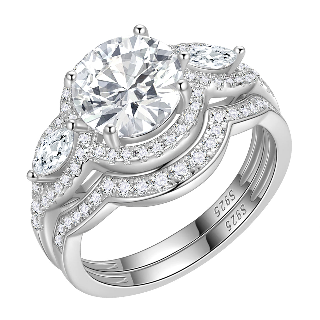 4CT Wedding Rings Set,Brilliant Cut 925 Sterling Silver 5A Cz Engagement Bands Promise Bridal Ring Set for Women Her