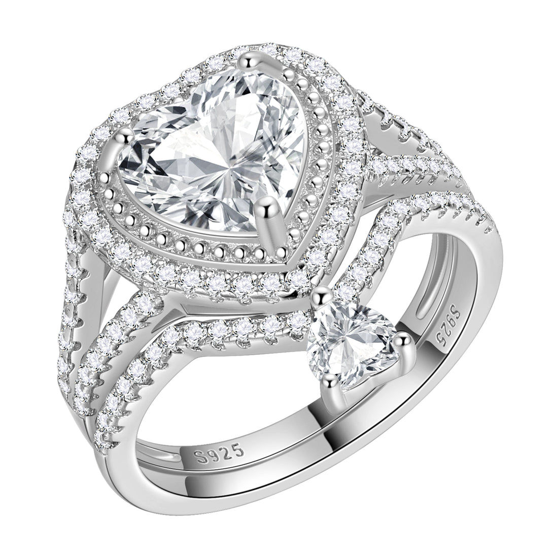 Heart Wedding Engagement Rings Set,3.3 Carat AAAAA Cz Bridal Ring Set 925 Sterling Silver Heart Promise Band Ring for Women Her