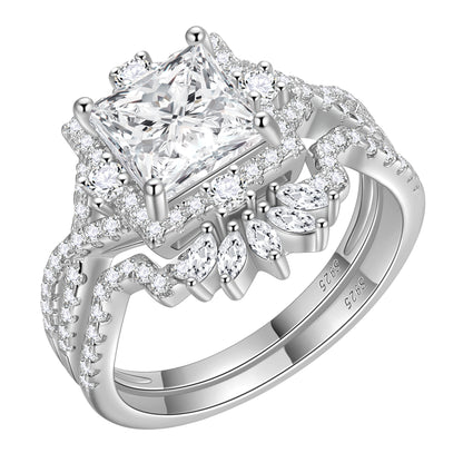 Princess Cut Engagement Rings Set for Women,3 Carat AAAAA Cz Promise Ring for Her,925 Sterling Silver Band Ring Bridal Ring Set