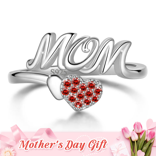 Mom Adjustable Ring,925 Sterling Silver Love Heart May Emerald Birthstone Open Rings Mothers'Day Birthday Jewelry Gifts for Her Mom Women Gandma