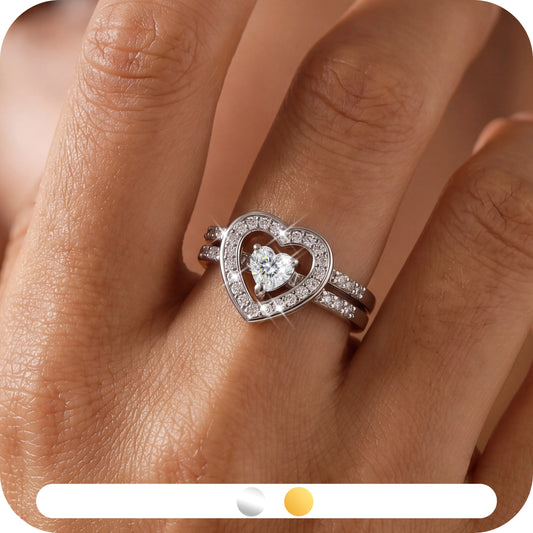 Yndra Heart Moissanite Ring Set for Women, 2PCS Stackable Wedding Ring Set,18K Gold /White Gold Plated Promise Rings,Dainty Engagement Jewelry Gift for Her Size 7