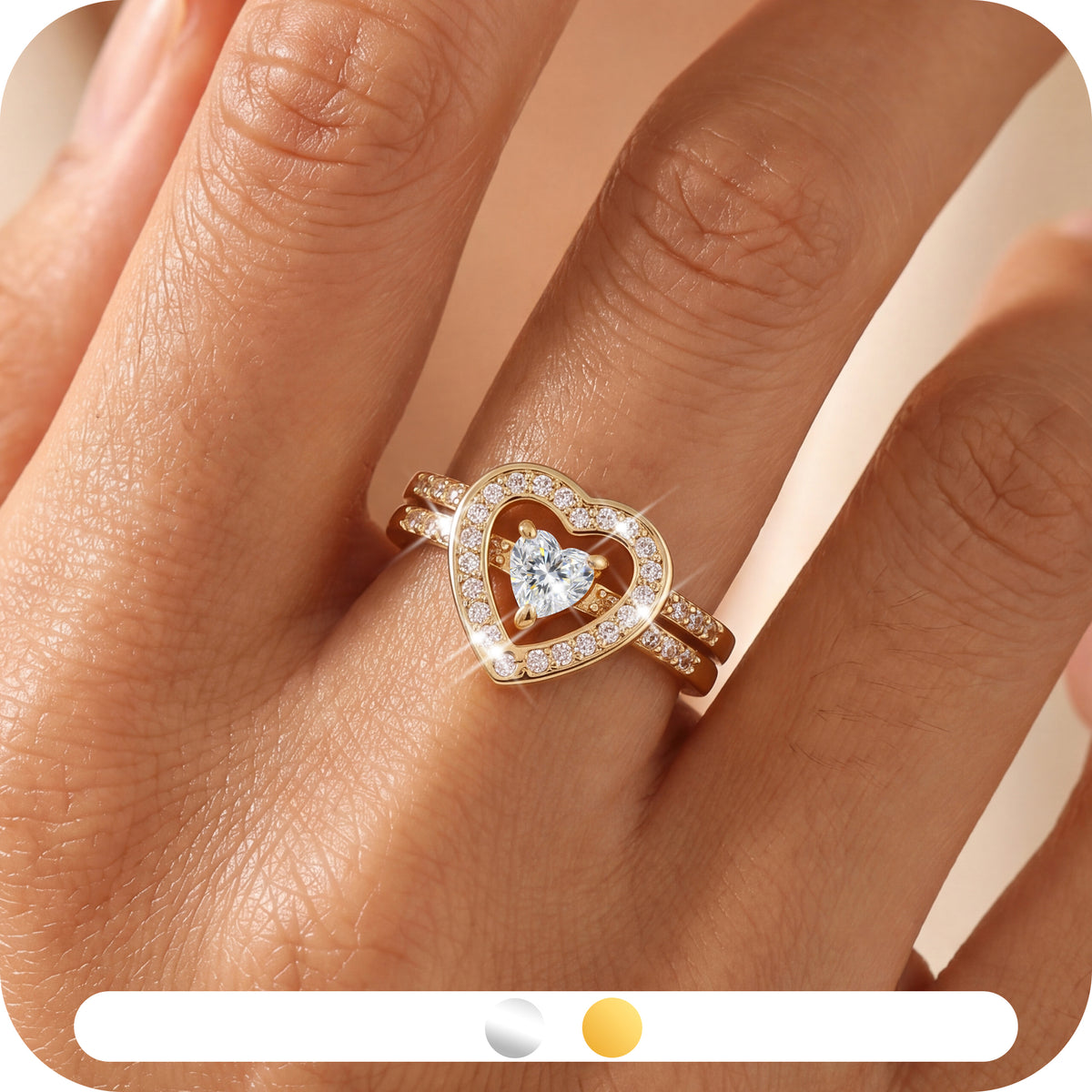 Yndra Heart Moissanite Ring Set for Women, 2PCS Stackable Wedding Ring Set,18K Gold /White Gold Plated Promise Rings,Dainty Engagement Jewelry Gift for Her Size 7