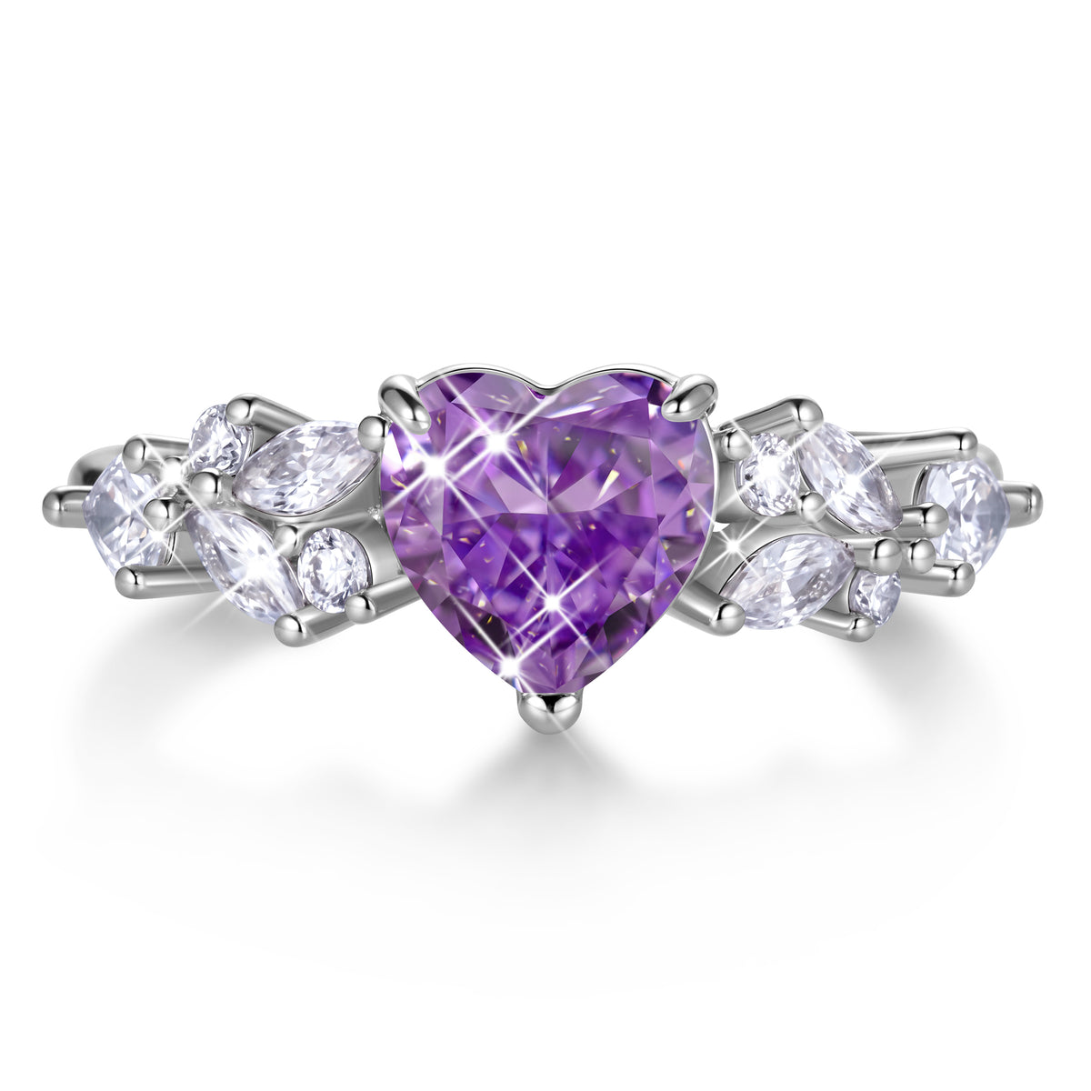Yndra Heart Birthstone Ring for Women,Silver Plated CZ Promise Ring,Heart Engagement Ring, Valentine’s Day Birthday Christmas Mother’s Day Jewelry Gift for Women Wife Mom Girlfriend