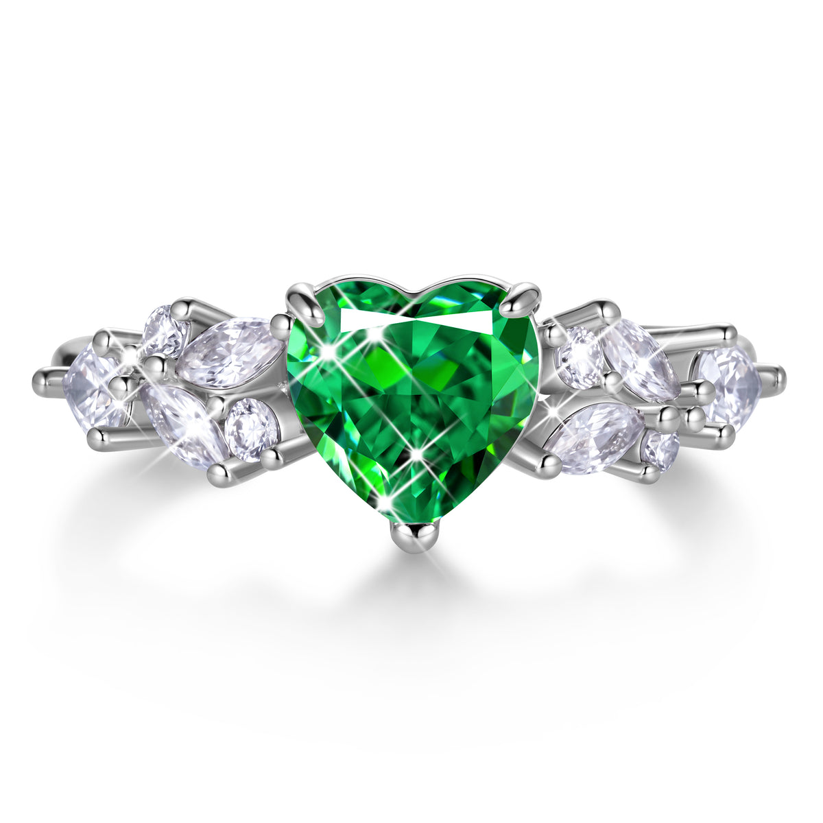 Yndra Heart Birthstone Ring for Women,Silver Plated CZ Promise Ring,Heart Engagement Ring, Valentine’s Day Birthday Christmas Mother’s Day Jewelry Gift for Women Wife Mom Girlfriend