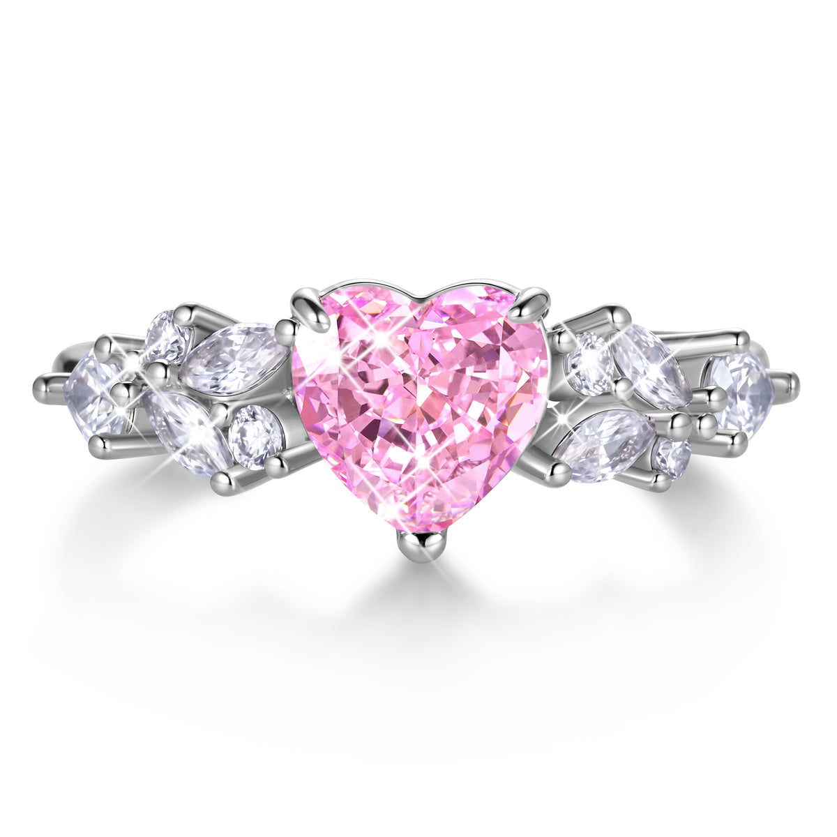 Yndra Heart Birthstone Ring for Women,Silver Plated CZ Promise Ring,Heart Engagement Ring, Valentine’s Day Birthday Christmas Mother’s Day Jewelry Gift for Women Wife Mom Girlfriend