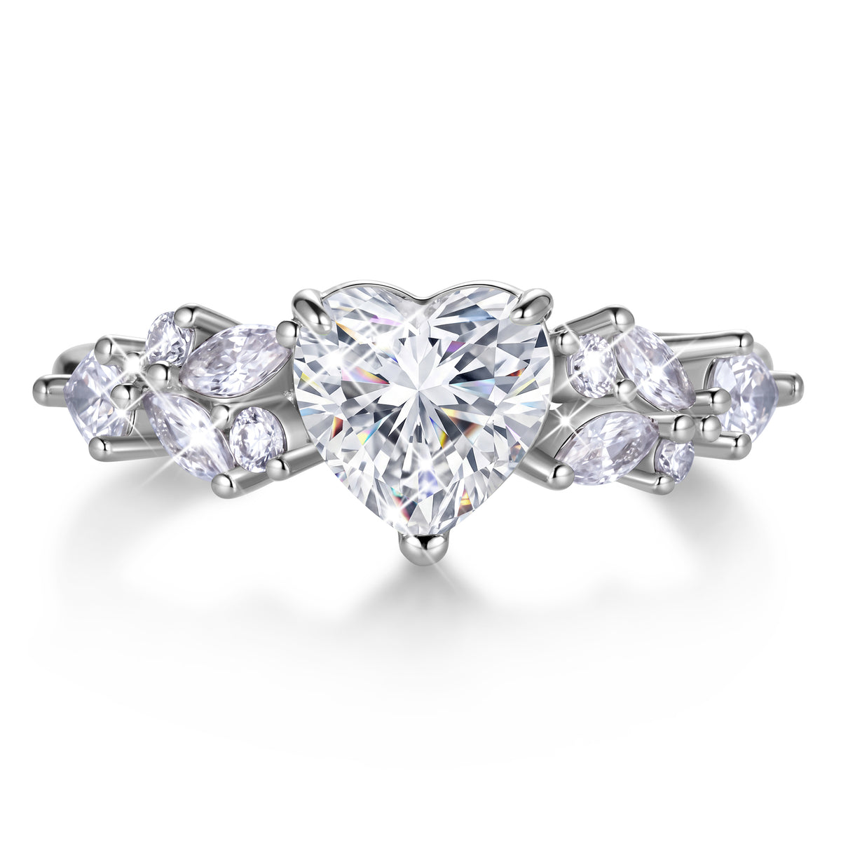 Yndra Heart Birthstone Ring for Women,Silver Plated CZ Promise Ring,Heart Engagement Ring, Valentine’s Day Birthday Christmas Mother’s Day Jewelry Gift for Women Wife Mom Girlfriend