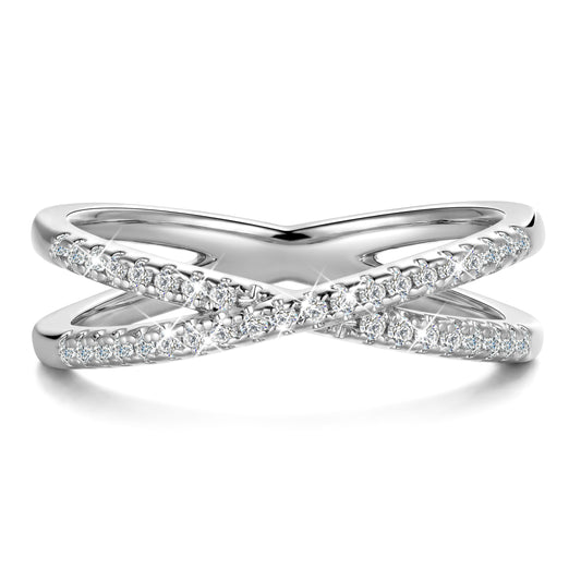 Beautlace Stackable Rings for Women,18K Gold Plated or 18K White Gold Plated  Non Tarnish X Ring with 5A Cubic Zirconia,Twisted Criss Cross Minimalist Rings,Wedding Christmas Birthday Jewelry Gift for Her Wife Girlfriend