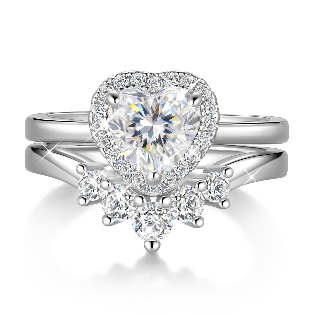 Yndra Heart Shaped Engagement Ring Set for Women,5A CZ Halo Wedding Ring Set,Stackable Promise Rings,Dainty Wedding Jewelry Gift for Her