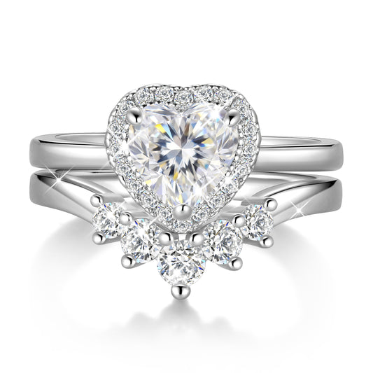 Yndra Heart Shaped Engagement Ring Set for Women,5A CZ Halo Wedding Ring Set,Stackable Promise Rings,Dainty Wedding Jewelry Gift for Her