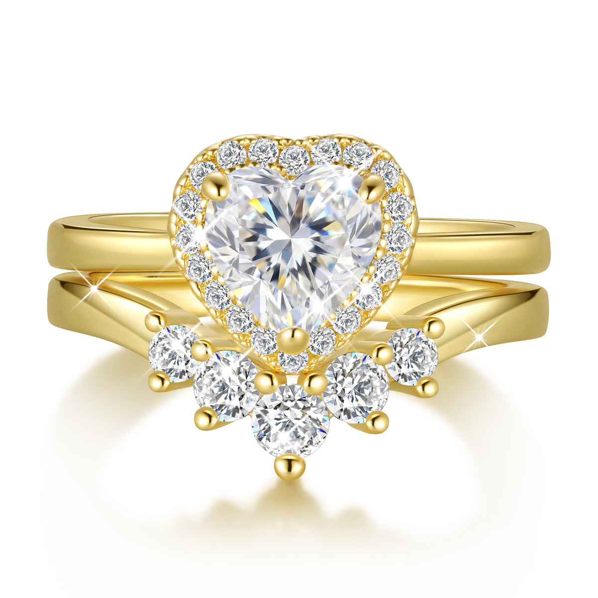 Yndra Heart Shaped Engagement Ring Set for Women,5A CZ Halo Wedding Ring Set,Stackable Promise Rings,Dainty Wedding Jewelry Gift for Her