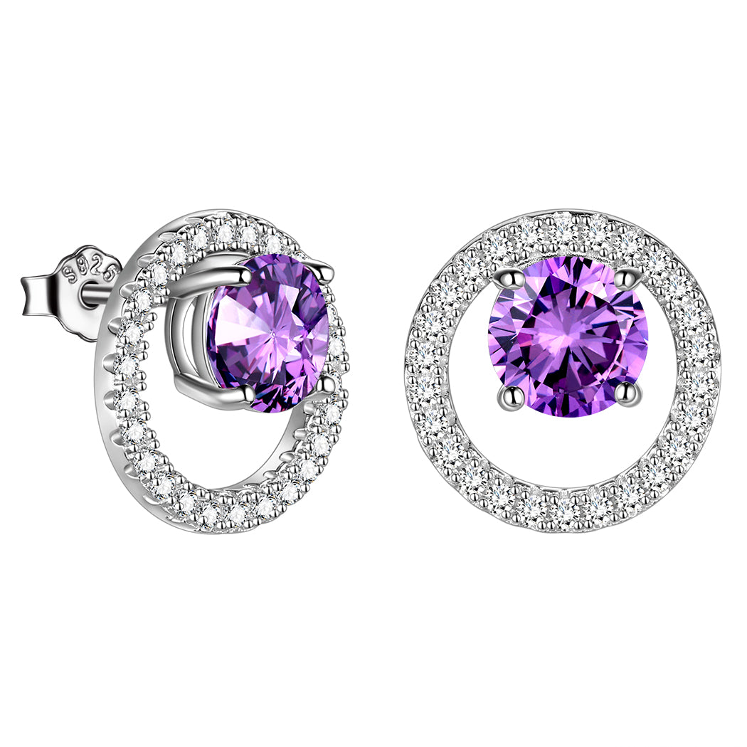 Birthstone Stud Earrings,925 Sterling Silver Birth Moth Halo Stud Earrings Jewelry Gifts for Women Girls