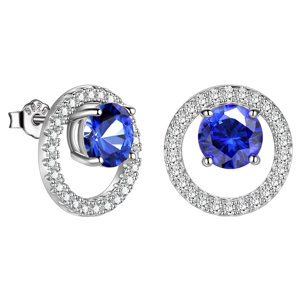 Birthstone Stud Earrings,925 Sterling Silver Birth Moth Halo Stud Earrings Jewelry Gifts for Women Girls
