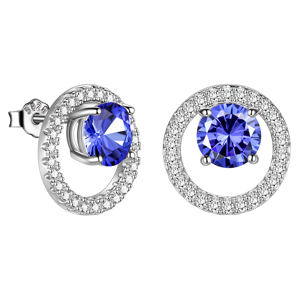 Birthstone Stud Earrings,925 Sterling Silver Birth Moth Halo Stud Earrings Jewelry Gifts for Women Girls