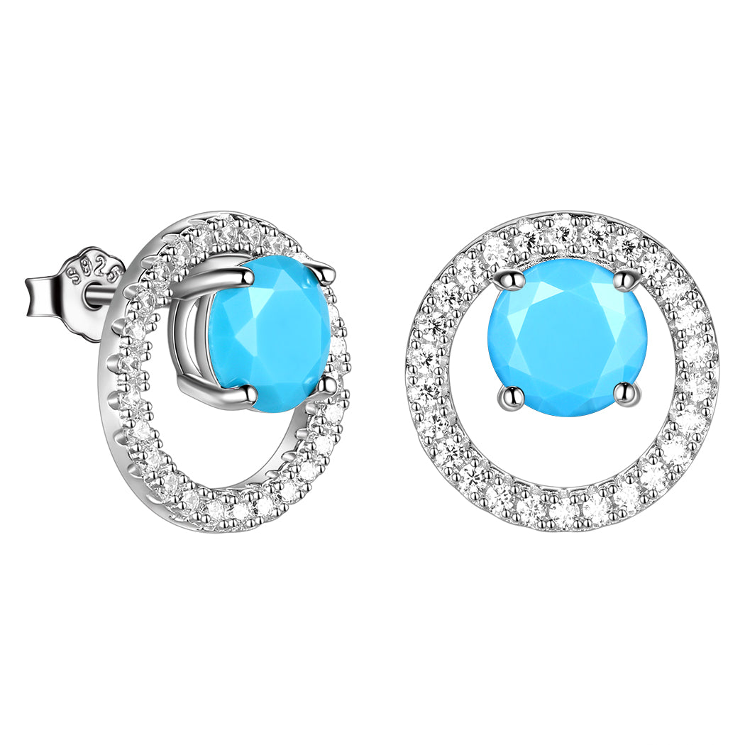 Birthstone Stud Earrings,925 Sterling Silver Birth Moth Halo Stud Earrings Jewelry Gifts for Women Girls