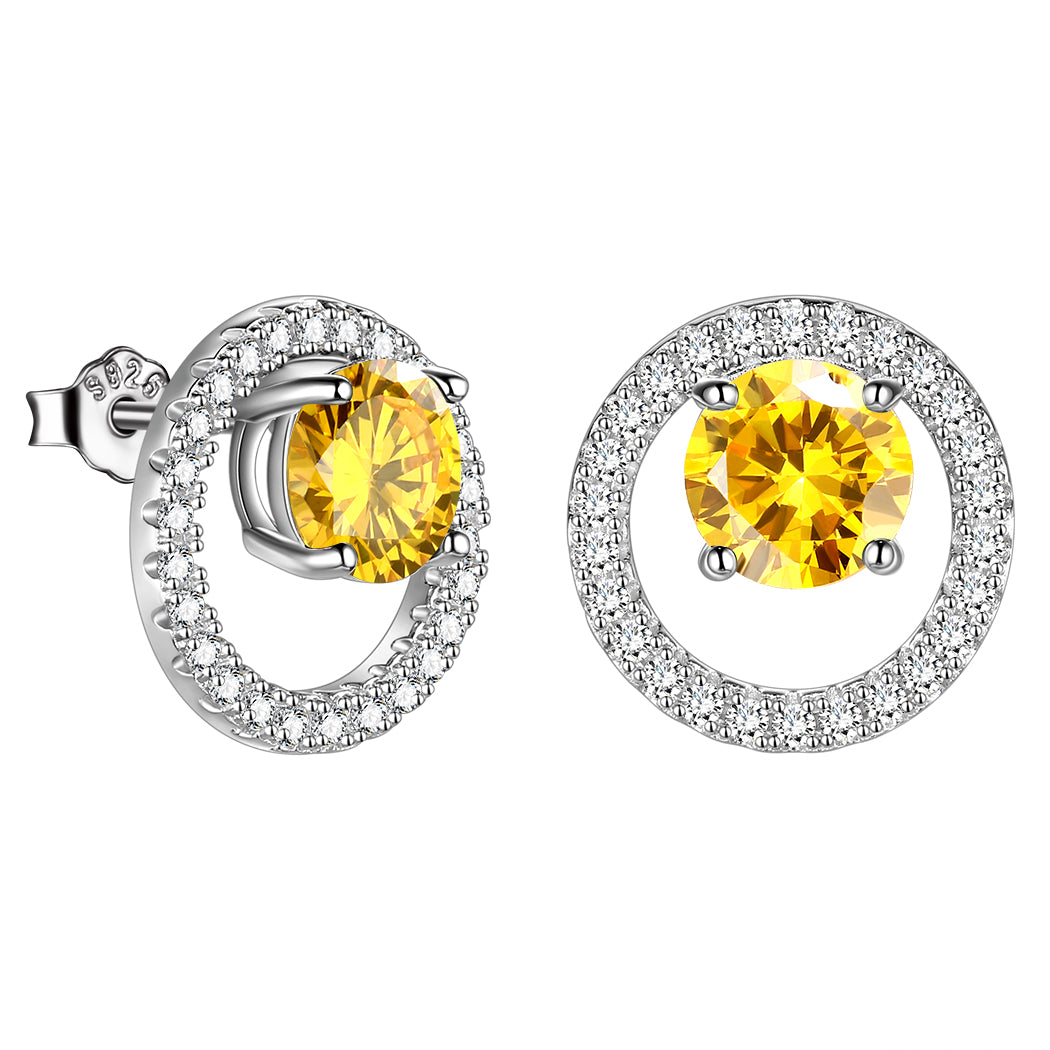 Birthstone Stud Earrings,925 Sterling Silver Birth Moth Halo Stud Earrings Jewelry Gifts for Women Girls