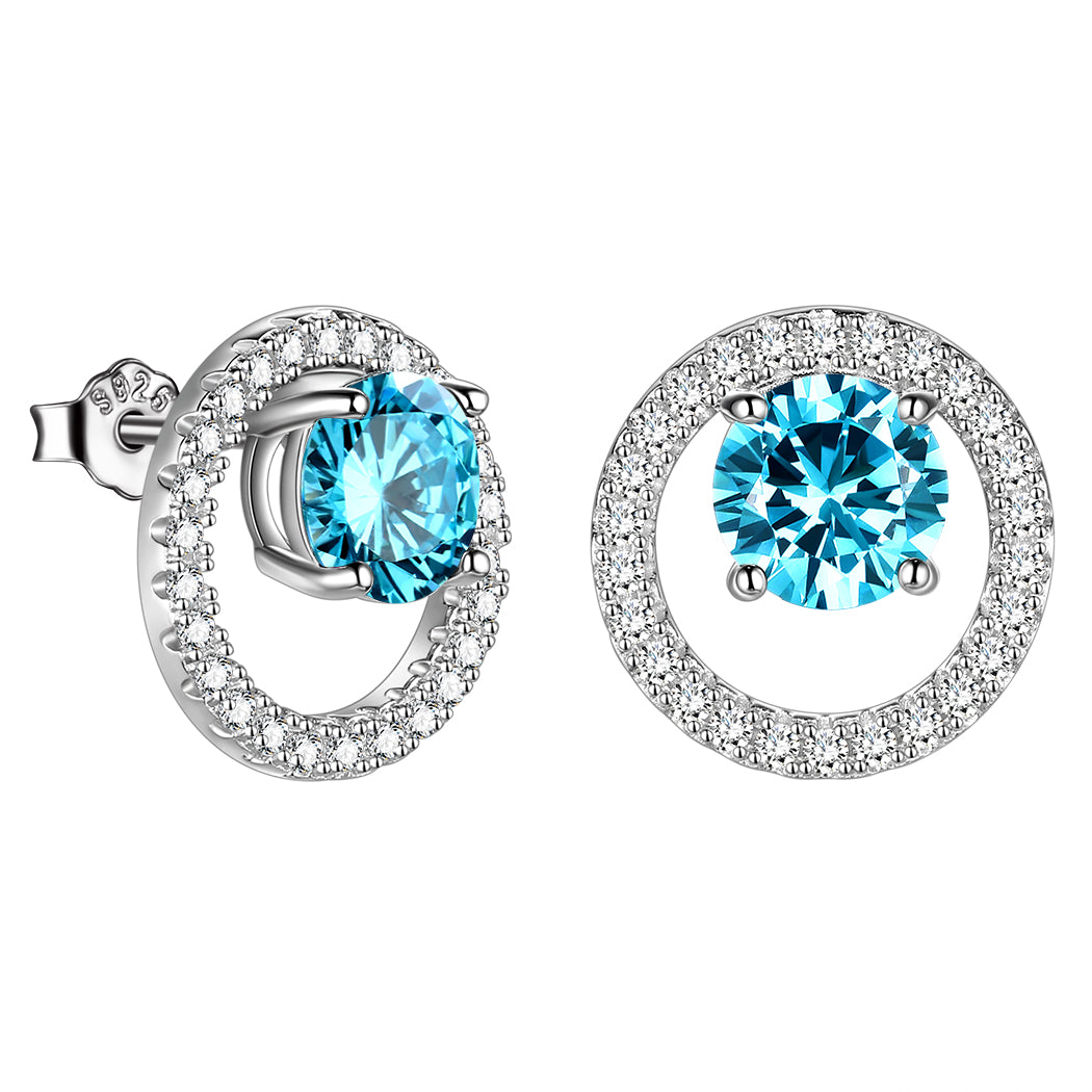 Birthstone Stud Earrings,925 Sterling Silver Birth Moth Halo Stud Earrings Jewelry Gifts for Women Girls