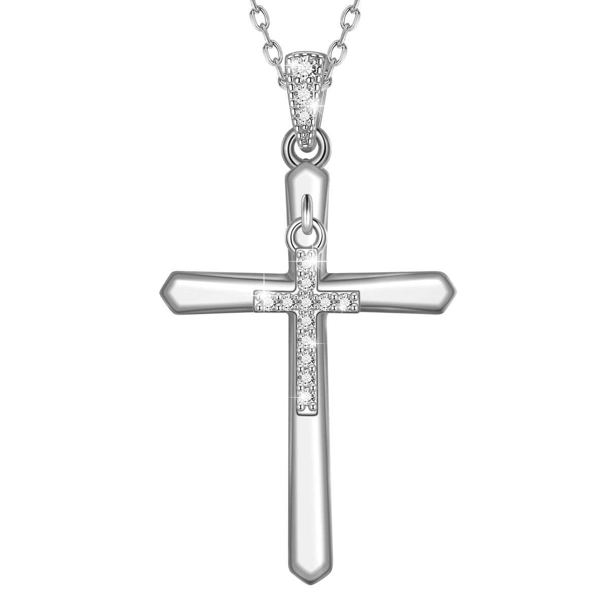 Yndra Cross Necklace,S925 Sterling Silver Movable Cross Pendant with Crystal Christian Faith Jewelry Gift for Women /Men Birthday Valentine’s Day