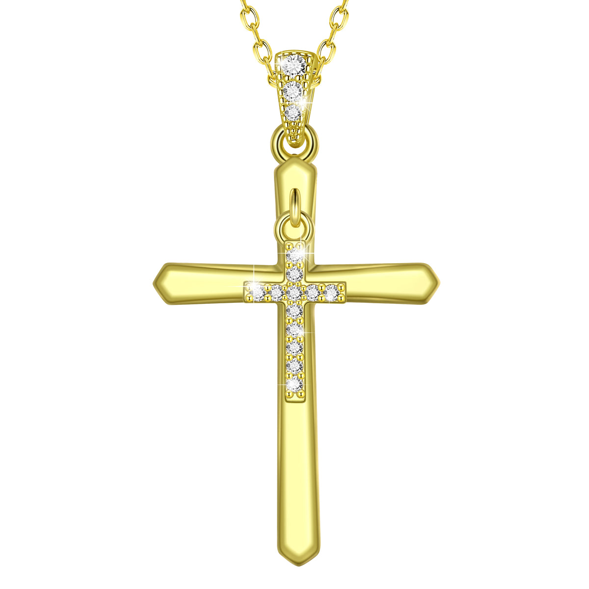 Yndra Cross Necklace,S925 Sterling Silver Movable Cross Pendant with Crystal Christian Faith Jewelry Gift for Women /Men Birthday Valentine’s Day