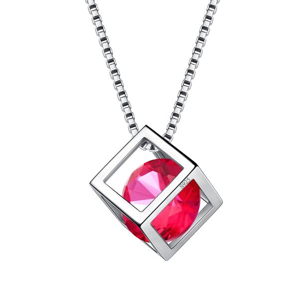 Beautlace Collier avec pierre de naissance en argent sterling 925, pendentif cube 3D, pierre de naissance, bijoux d'anniversaire, cadeaux de Noël pour femmes et filles 