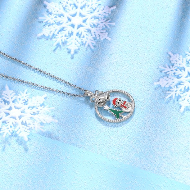 Beautlace 925 Sterling Silver Christmas Tree Snowman Snowflake Jingle Bell Christmas Necklace,Cute Santa Claus Snowman Pendant Necklace for Women Girls Christmas Jewelry Gifts for Families Friends