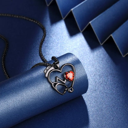 Beautlace Nurse Necklaces Stethoscope Heartbeat Pendant Sliver/Black Gun Plated Medical Jewelry for Doctor Nurse Medical Student Nurse Gifts for Women