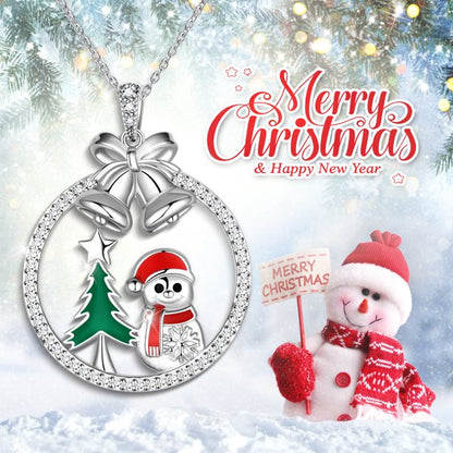 Beautlace 925 Sterling Silver Christmas Tree Snowman Snowflake Jingle Bell Christmas Necklace,Cute Santa Claus Snowman Pendant Necklace for Women Girls Christmas Jewelry Gifts for Families Friends