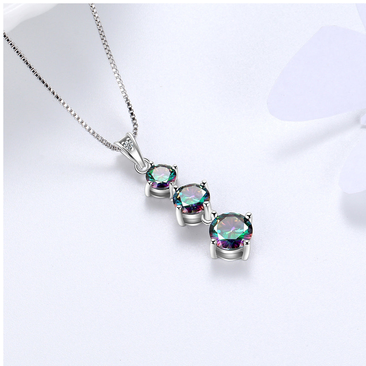 Beautlace 925 Sterling Silver Green Mystic Topaz Three Stone Pendant Necklace for Women Girls
