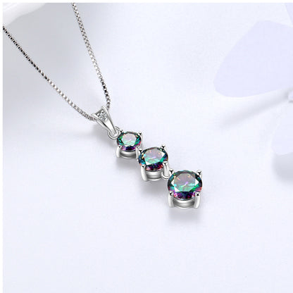 Beautlace 925 Sterling Silver Green Mystic Topaz Three Stone Pendant Necklace for Women Girls
