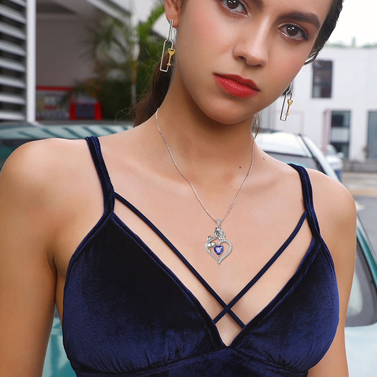 Beautlace Collier avec pierre de naissance en argent sterling 925 pour femme, pendentif en forme de cœur et de fleur de rose, bijoux fins, cadeaux d'anniversaire, de Noël pour femmes et filles