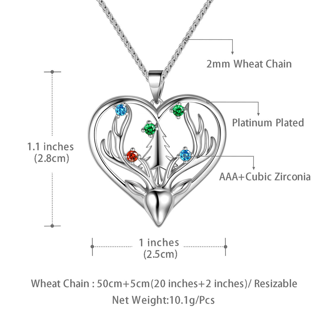 Beautlace Deer Necklace Silver Plated Heart Pendant Christmas Tree Necklace for Women Girls