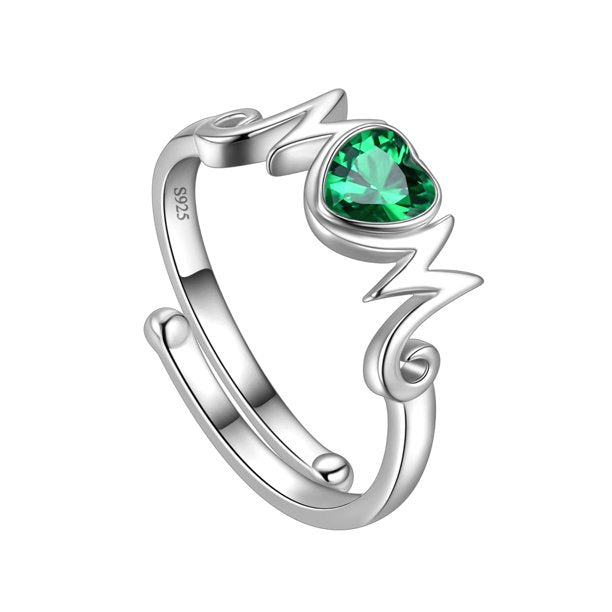 Beautlace 18k White Gold over 925 Sterling Silver Heart Mom Mother Rings,Cubic Zirconi Birthstone Adjustable Ring for Mum's Gift Grandma's Gift