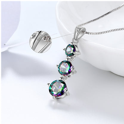Beautlace 925 Sterling Silver Green Mystic Topaz Three Stone Pendant Necklace for Women Girls
