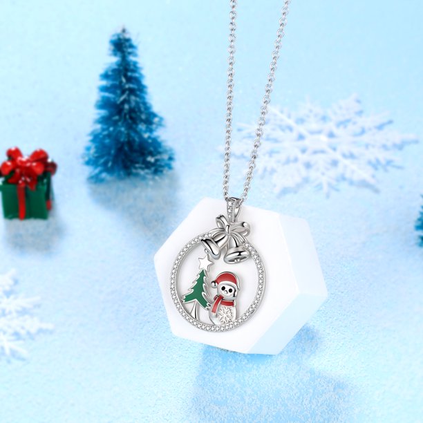 Beautlace 925 Sterling Silver Christmas Tree Snowman Snowflake Jingle Bell Christmas Necklace,Cute Santa Claus Snowman Pendant Necklace for Women Girls Christmas Jewelry Gifts for Families Friends