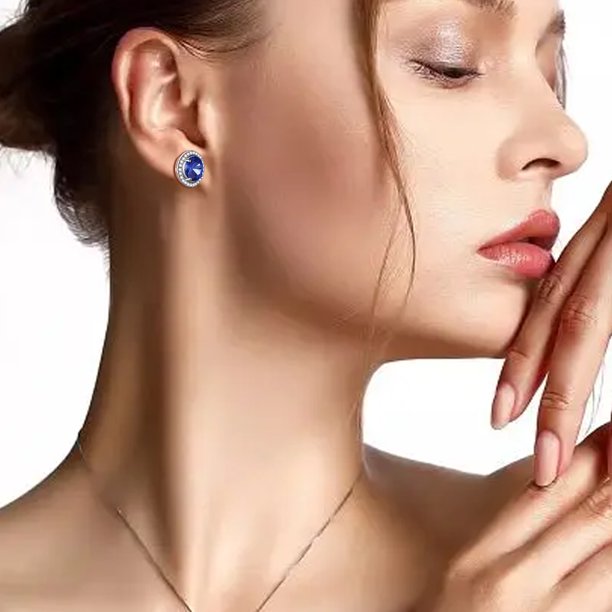 Beautlace Boucles d'oreilles à tige avec pierre de naissance plaquée argent, boucles d'oreilles rondes avec pierre de naissance, bijoux de mariée, cadeaux d'anniversaire pour filles et femmes 