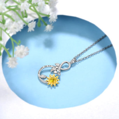 Beautlace Infinity Love Sunflower Necklace for Women Girls，18K Gold over 925 Sterling Silver Two Tones Sunflower with Butterfly Necklace You're My Sunshine Sunflower Pendant Christmas Jewelry Gifts