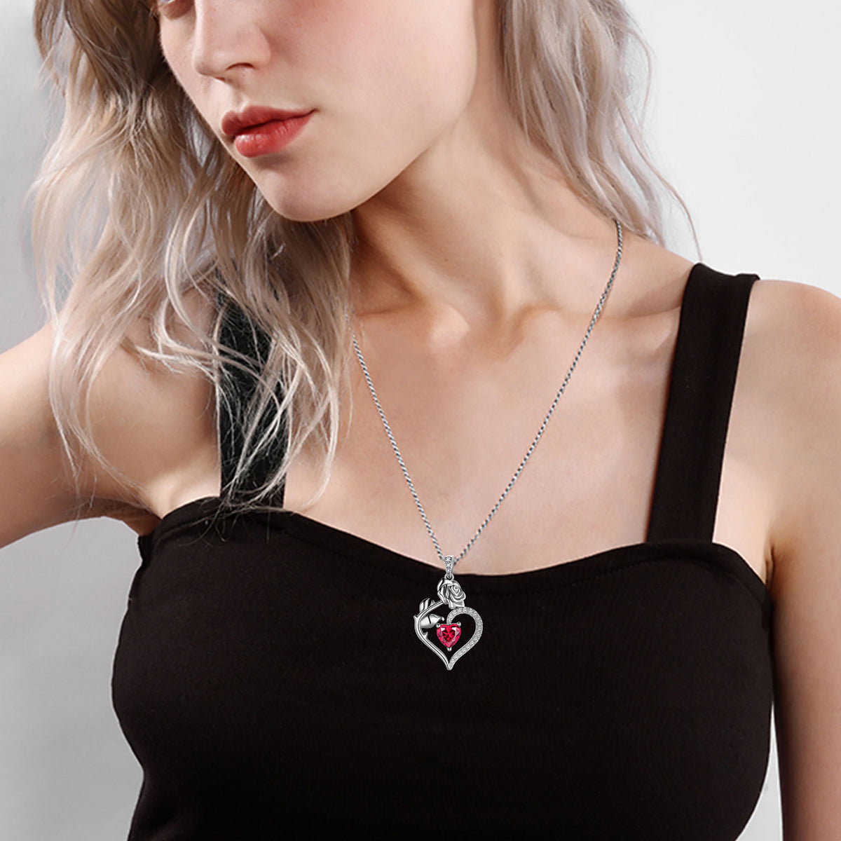 Beautlace Collier avec pierre de naissance en argent sterling 925 pour femme, pendentif en forme de cœur et de fleur de rose, bijoux fins, cadeaux d'anniversaire, de Noël pour femmes et filles