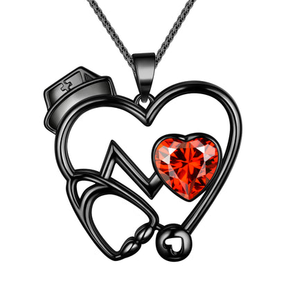 Beautlace Nurse Necklaces Stethoscope Heartbeat Pendant Sliver/Black Gun Plated Medical Jewelry for Doctor Nurse Medical Student Nurse Gifts for Women
