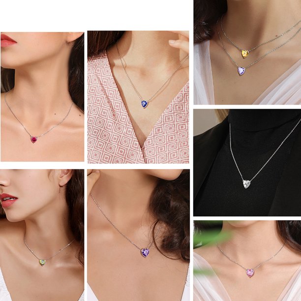 Beautlace Collier avec pierre de naissance en argent sterling 925, pendentif d'amour en forme de petits cœurs pour petites femmes, collier minimaliste avec pierre de naissance, cadeau d'anniversaire, bijoux 