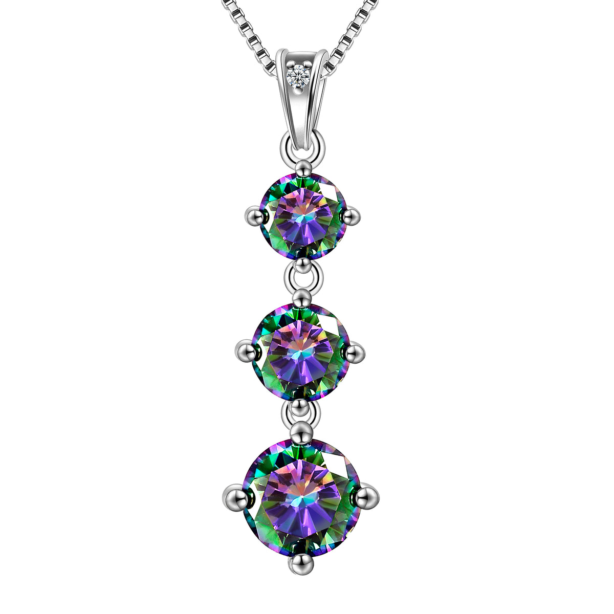Beautlace 925 Sterling Silver Green Mystic Topaz Three Stone Pendant Necklace for Women Girls