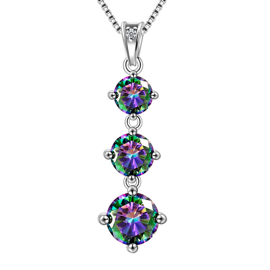 Beautlace Collier avec pendentif en trois pierres en argent sterling 925 avec topaze mystique verte pour femmes et filles 